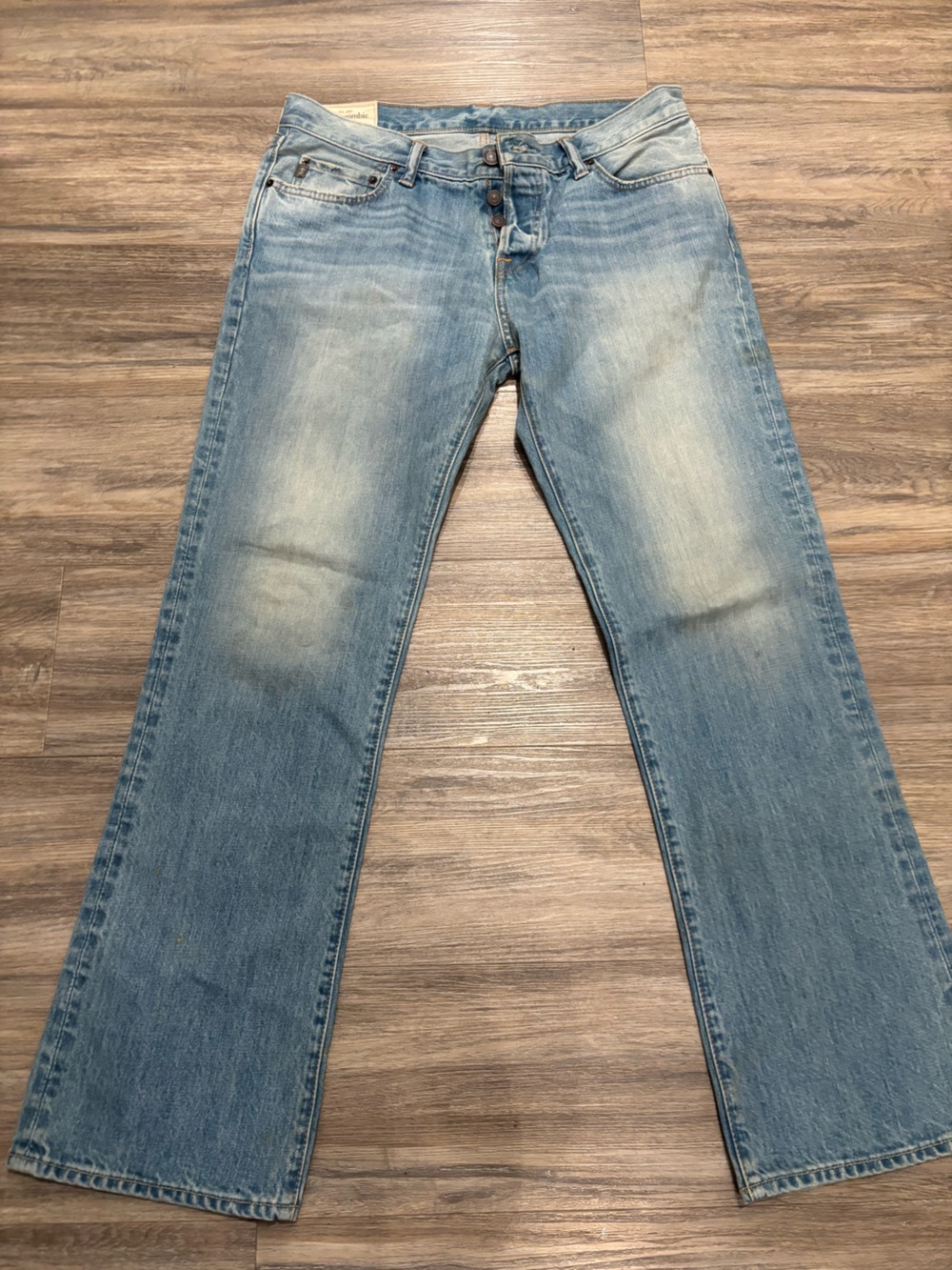 VTG 90s Abercrombie & Fitch Jeans Men 34x32 Blue Straight Distressed - Picture 2 of 5